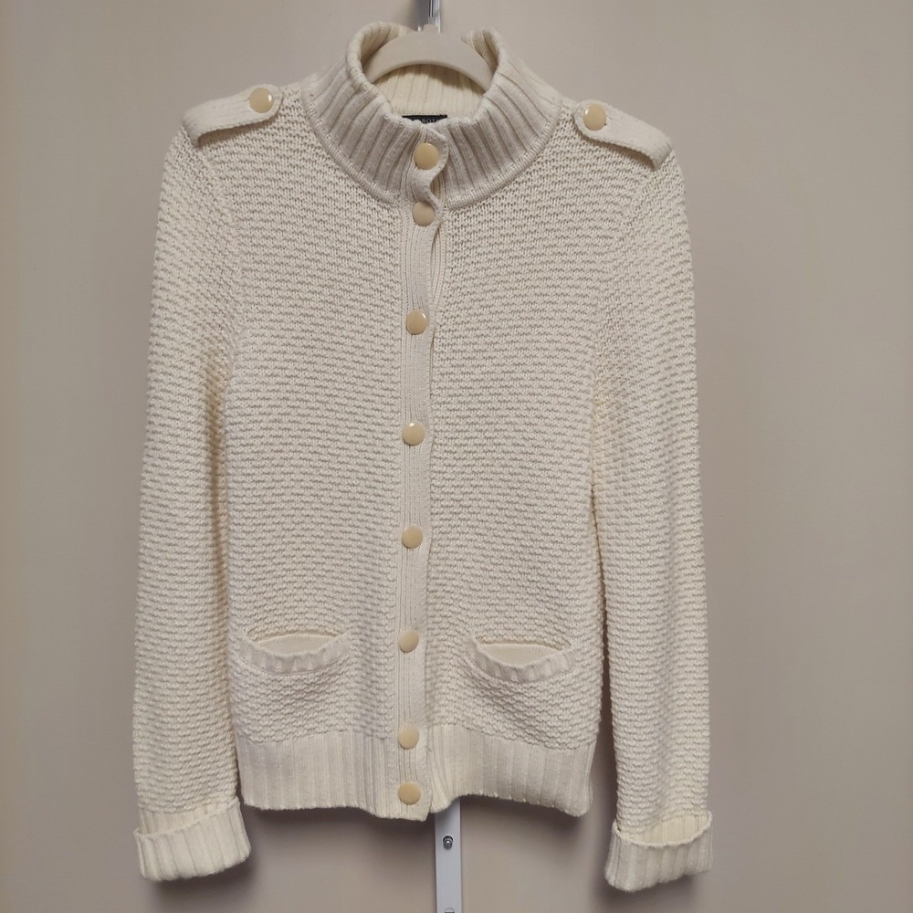 Talbots Ivory Knit Button Cardigan Sweater PL‎ Fisherman Quiet Luxury Old Money